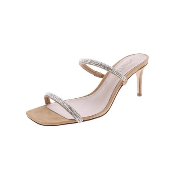 NWT SCHUTZ Womens Honey Beige Taleen Crystal Stiletto Leather Sandals 7 B - Picture 3 of 4